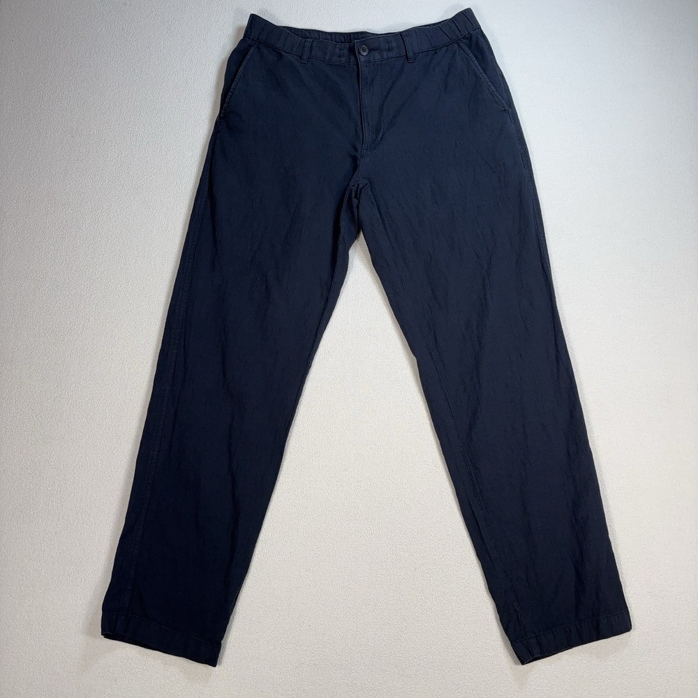 Uniqlo Linen Blend Relaxed Pants Men M 29" Inseam Navy Stretch Drawstring Resort